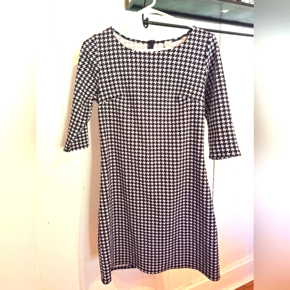 J Mode Black White Houndstooth Sheath Dress Bodycon Size M Very Good Condition